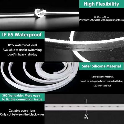 White Led Strip Lights 16.4ft/5m Neon Light Strip 12V Flex Waterproof Neon LED Strip Silicone LED Neon Rope Light For Kitchen Bedroom Indoor Outdoor Decoration Power Adapter Not Included
