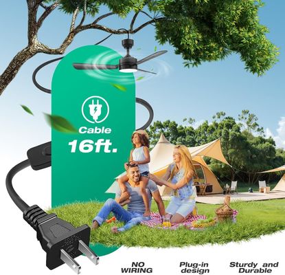 Ceiling Fans with Lights,36&quot; LED Fan Light Hanging with Hook,Hook Type Ceiling Fan,Plug in Ceiling Fan Light,40W,3000-6500k,Remote Control,Portable Fan for Camping Bed,Patios,(Black)N DFFFFFN`