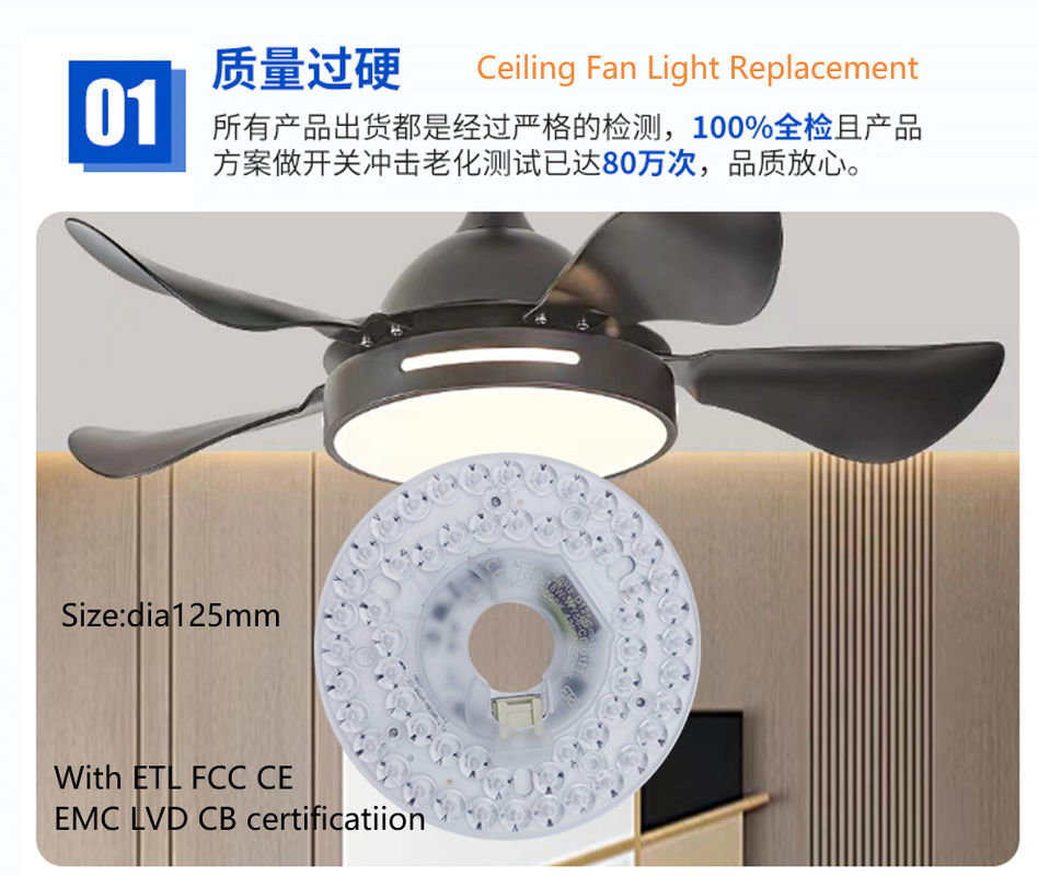 Dia125mm 120V 18W ETL Listed Ceiling Fan Led Light Replacement Dimmable LED Light For Ceiling Fan