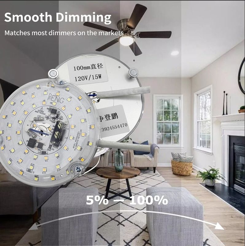 120V 15W Driverless Dia 100mm Led Light For Led Fan Light With ETL Certificate Ceiling Fan Led Light Replacement