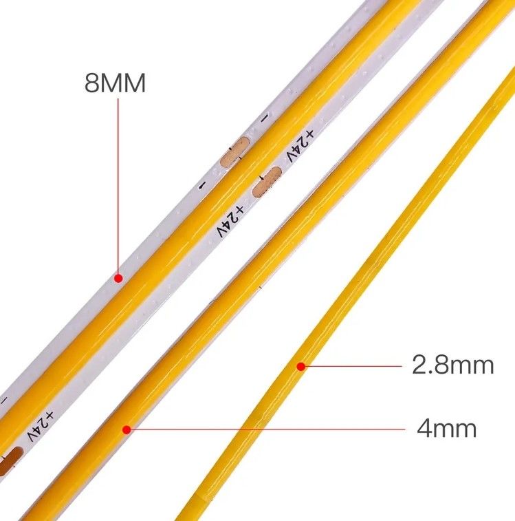 China Factory Ultra-thin COB Light Strip 2.8mm/2.7mm/3mm/5mm Mini Light Strip 12V 24V Car Light Strip 480leds 384leds